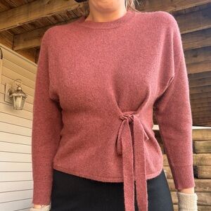 27 Miles 100% Cashmere Tie Front Sweater in Rust Orange